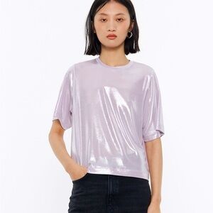 Bimba y Lola Metallic Boxy T-Shirt in Pink Lilac Sz. XS